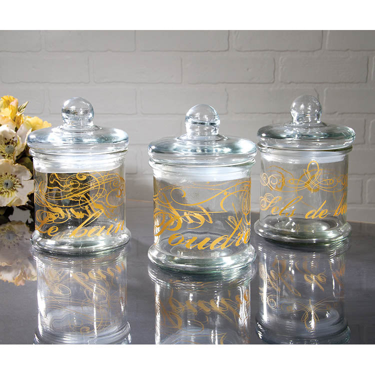 Set Of 3 Glass Containers With Decorative Metal Lids - K&K Interiors